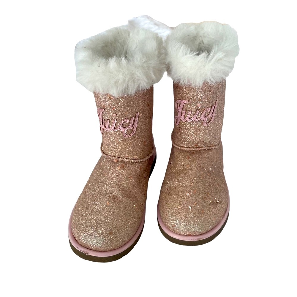 Juicy Couture Big Girls Temecula Gold/Pink Logo Glitter Faux boots size 4
